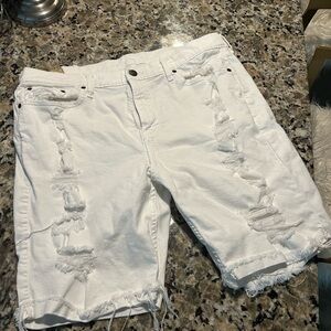 Distressed Hollister White Denim Shorts
